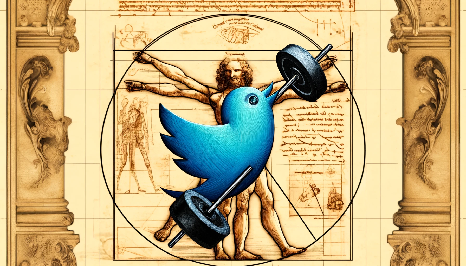 A-depiction-of-the-Twitter-logo-in-a-Da-Vinci-styled-theme-lifting-weights.